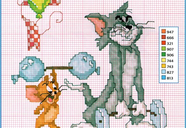 Tom and Jerry train with weights cross stitch patterns