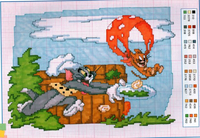 Tom chases Jerry cross stitch pattern