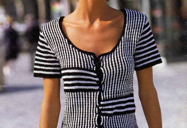 Vest jacket woman in black and white stripes knitting pattern (1)