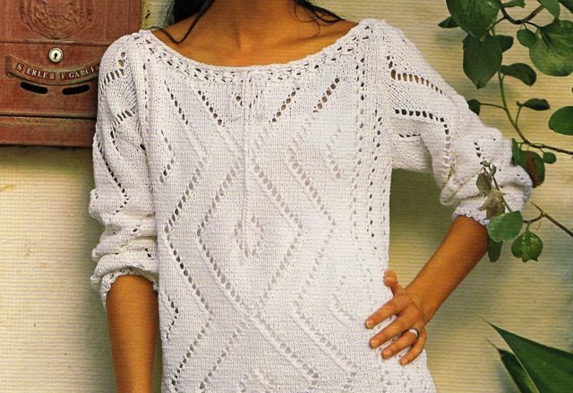 White sweater ajour point knitting pattern (1)