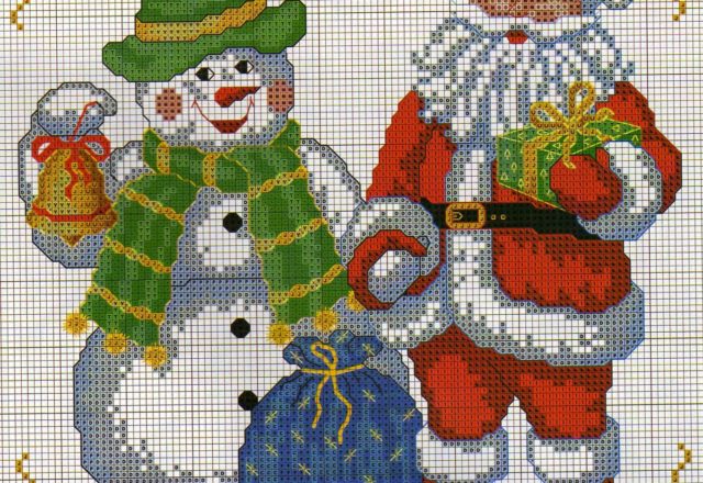 cross stitch Santa Claus with snowman