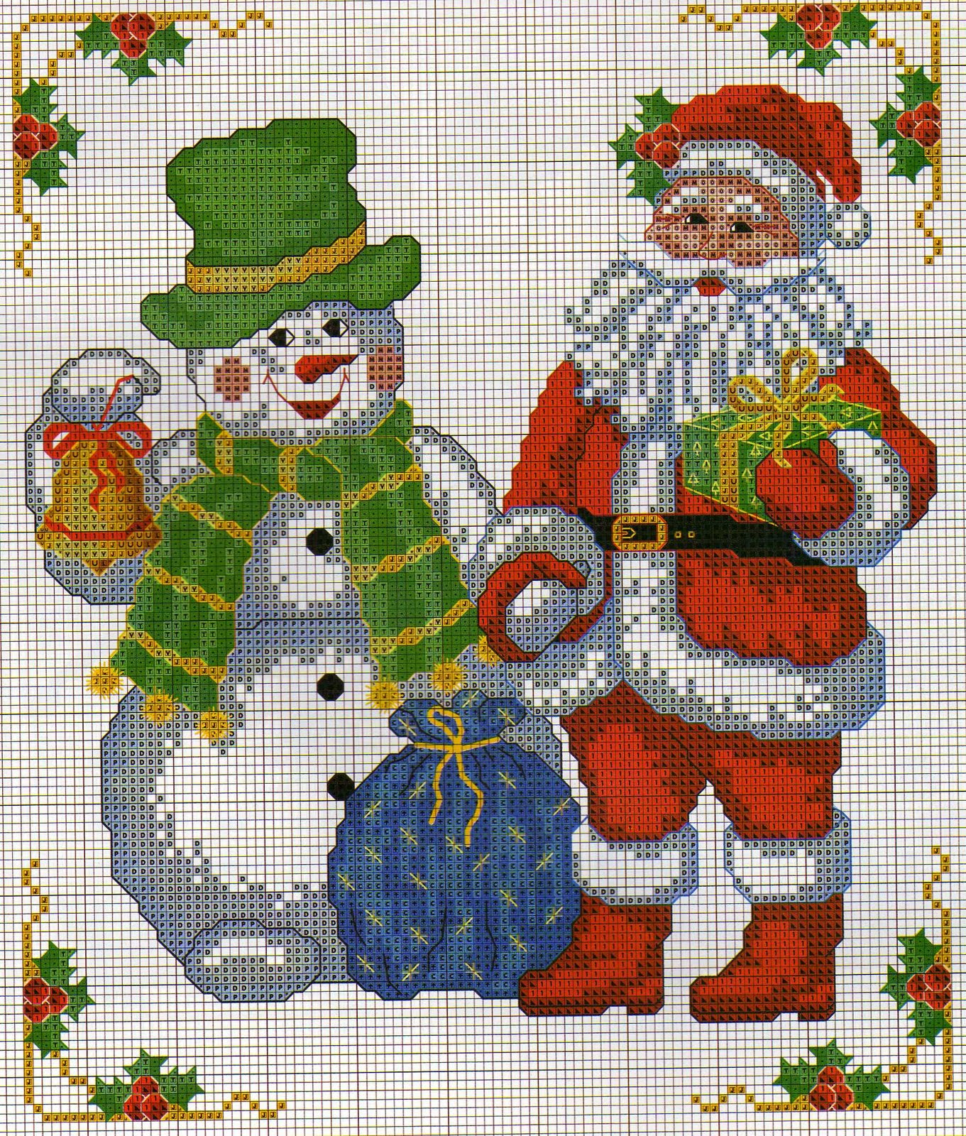 cross stitch Santa Claus with snowman