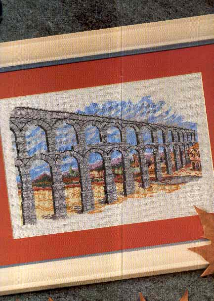 cross-stitch picture of an ancient aqueduct (1)