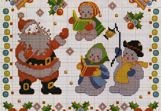 cross stitch snowman and santa claus