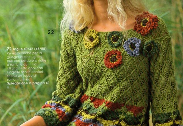 green pull with flower crochet knitting pattern (1)