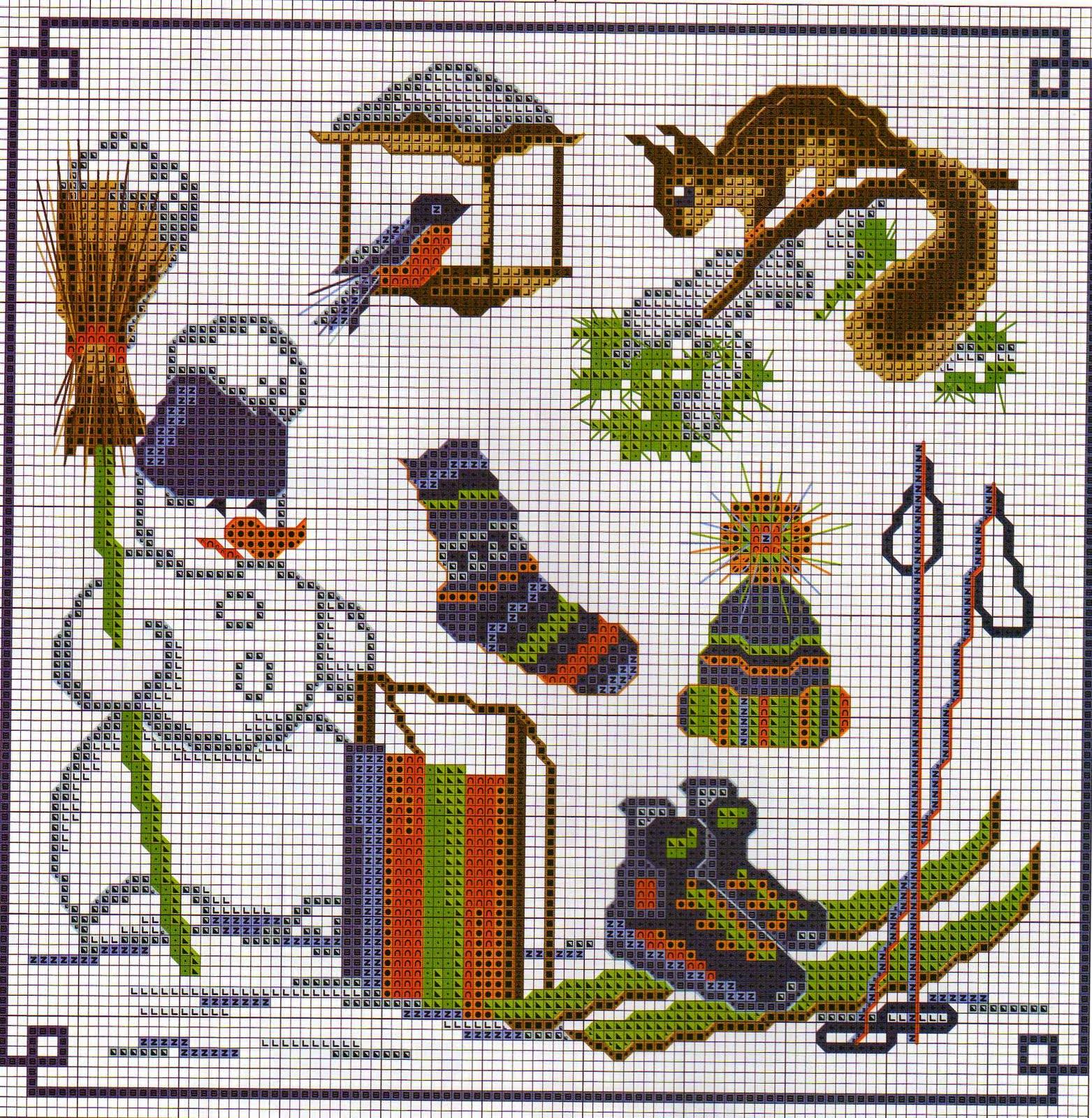 snowman skiing cross-stitch