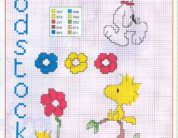 woodstock punto croce snoopy fiori ciotola